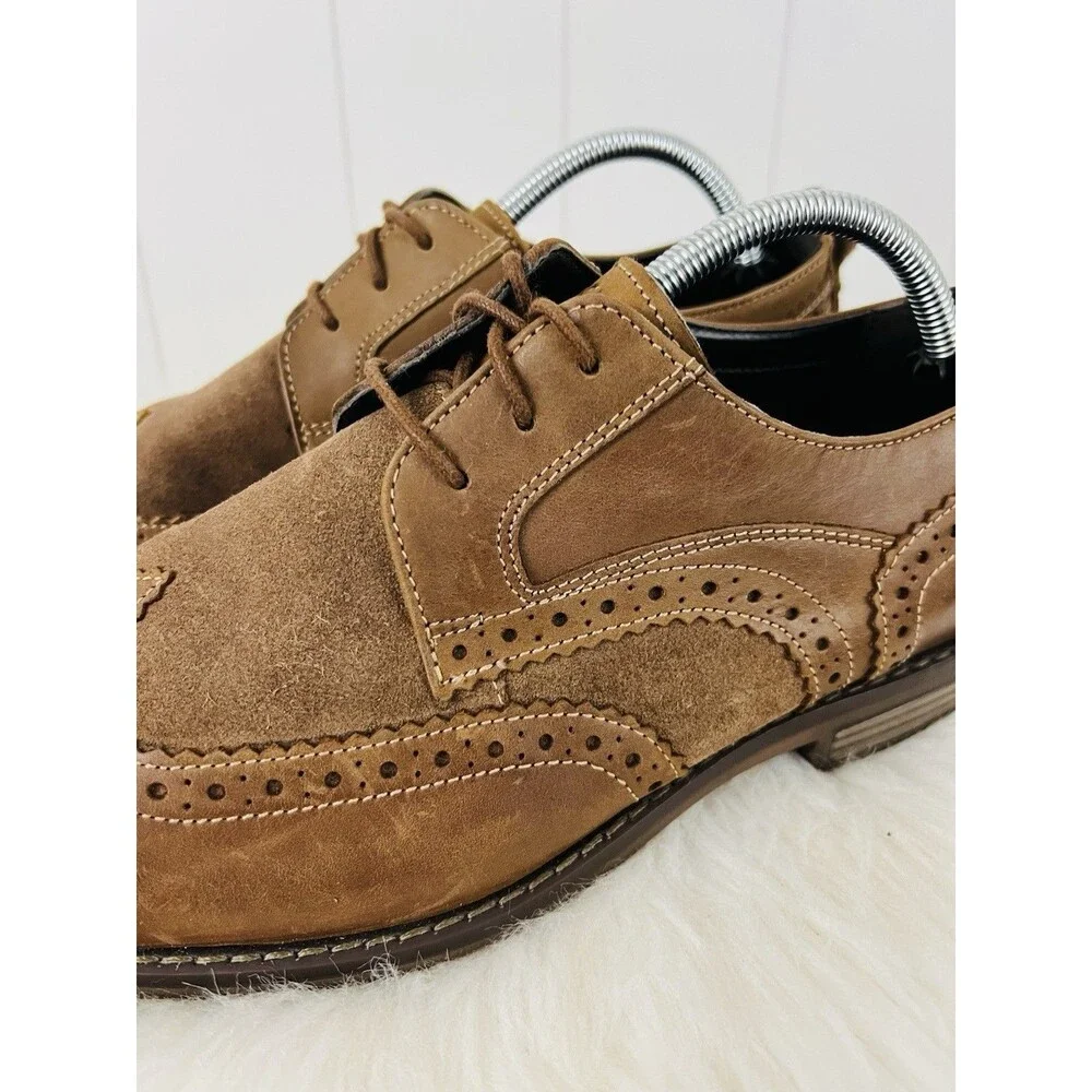 Rockport Brown Suede Leather Wingtip Oxford Dress Brogue Shoes Made in India 10M